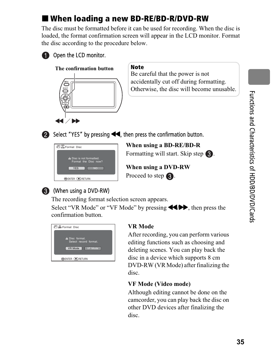 When loading a new bd-re/bd-r/dvd-rw | Hitachi DZ-BD70A User Manual | Page 35 / 183