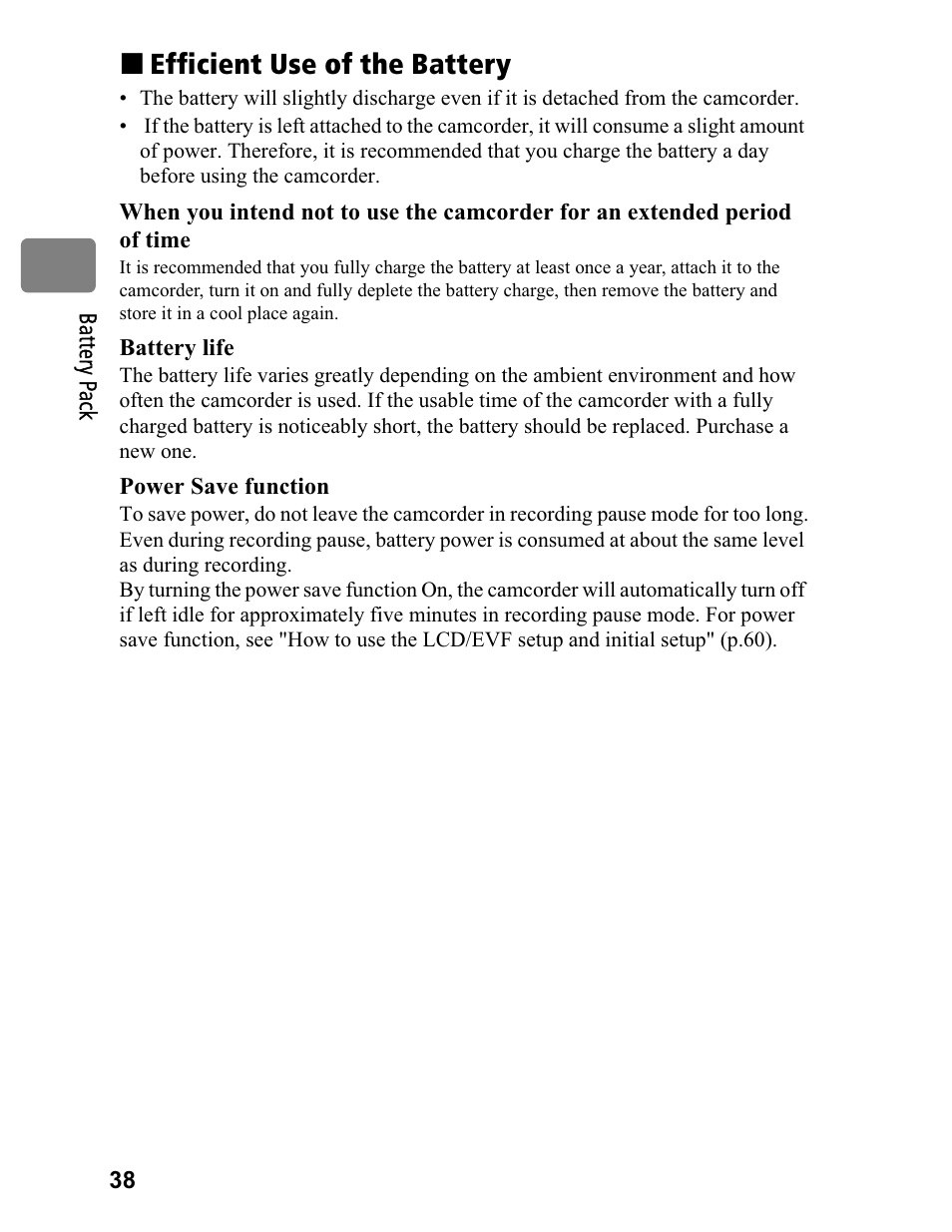 Efficient use of the battery | Hitachi DZ-BD70A User Manual | Page 38 / 183
