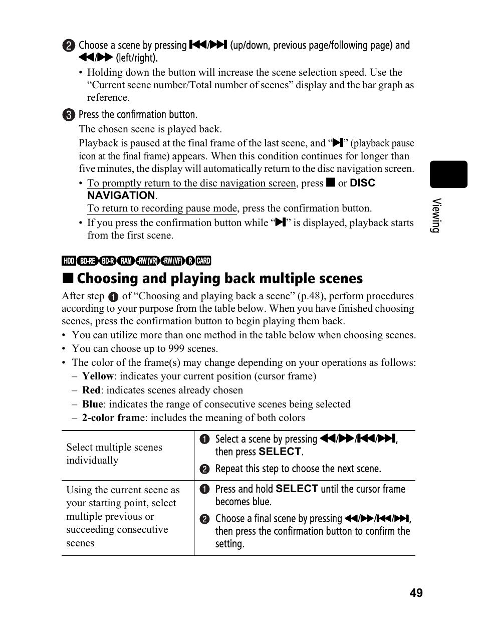 Choosing and playing back multiple scenes | Hitachi DZ-BD70A User Manual | Page 49 / 183