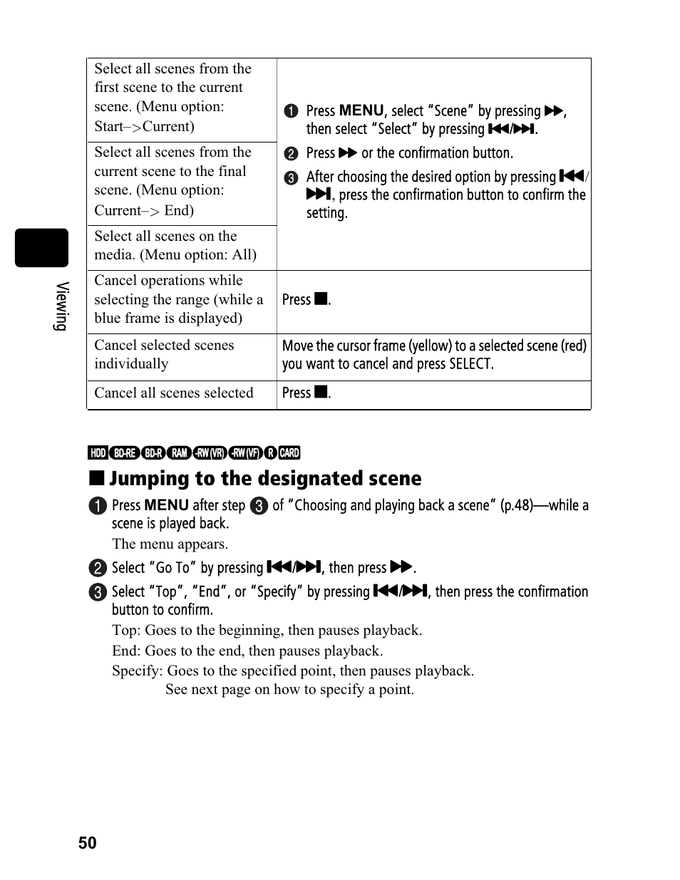 Jumping to the designated scene | Hitachi DZ-BD70A User Manual | Page 50 / 183