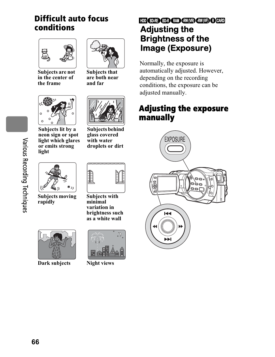 Adjusting the brightness of the image (exposure) | Hitachi DZ-BD70A User Manual | Page 66 / 183