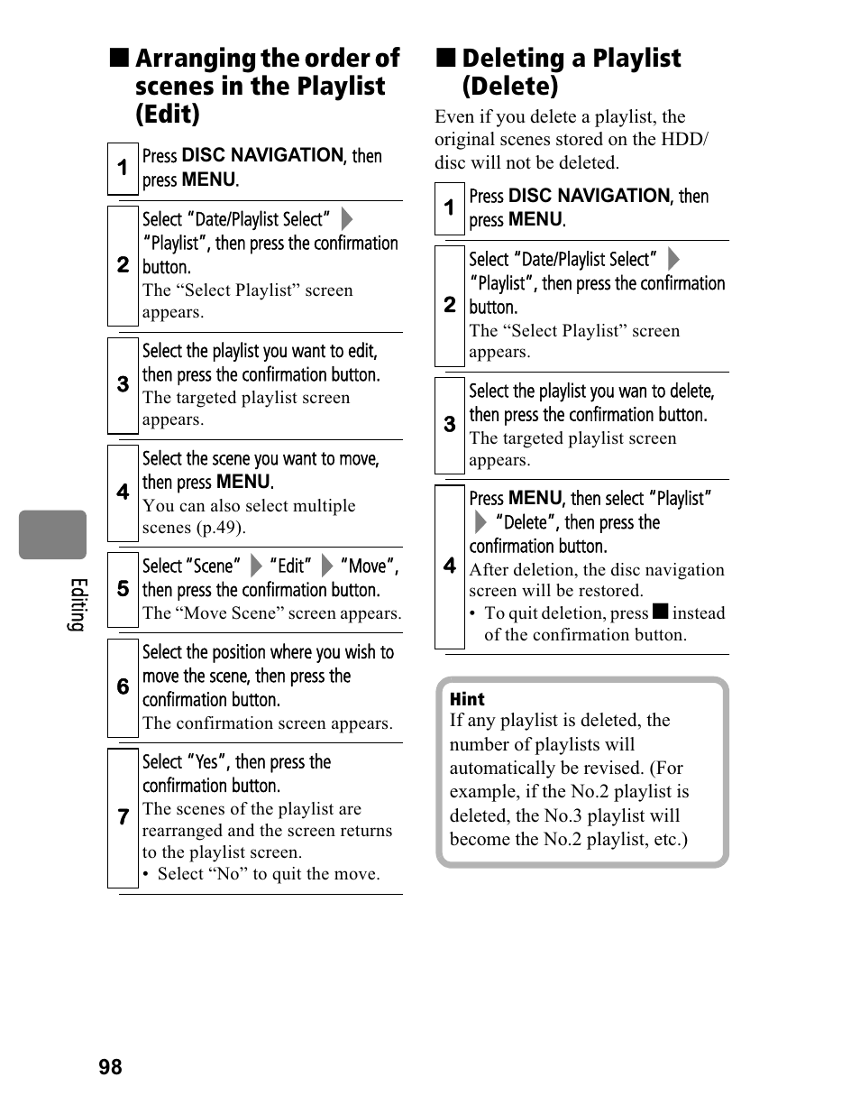 Hitachi DZ-BD70A User Manual | Page 98 / 183