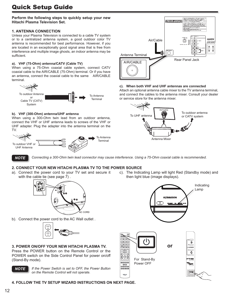 Quick setup guide | Hitachi P50S602 User Manual | Page 12 / 60