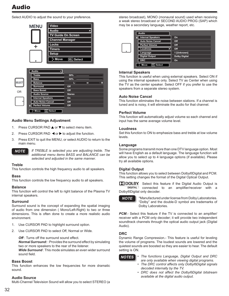 Audio | Hitachi P50S602 User Manual | Page 32 / 60