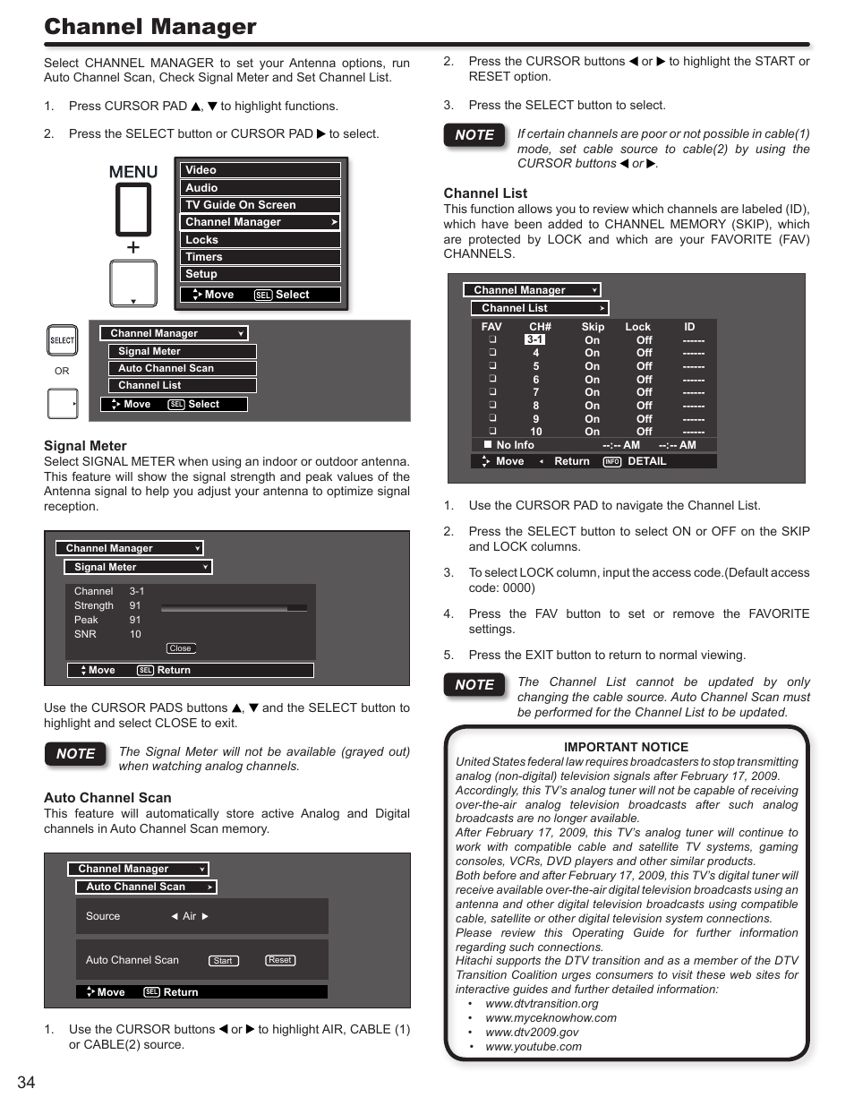 Channel manager | Hitachi P50S602 User Manual | Page 34 / 60