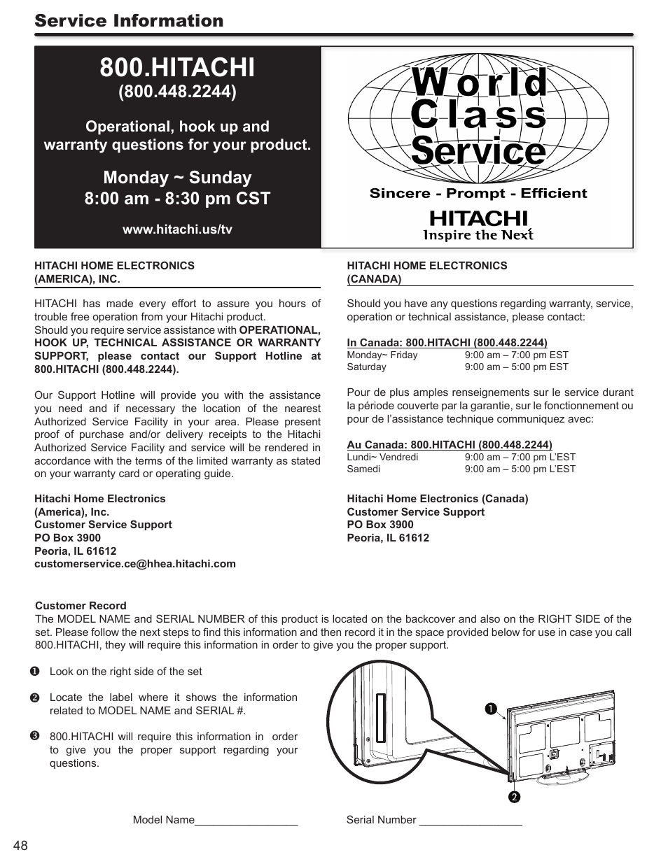 Hitachi, Service information | Hitachi P50S602 User Manual | Page 48 / 60