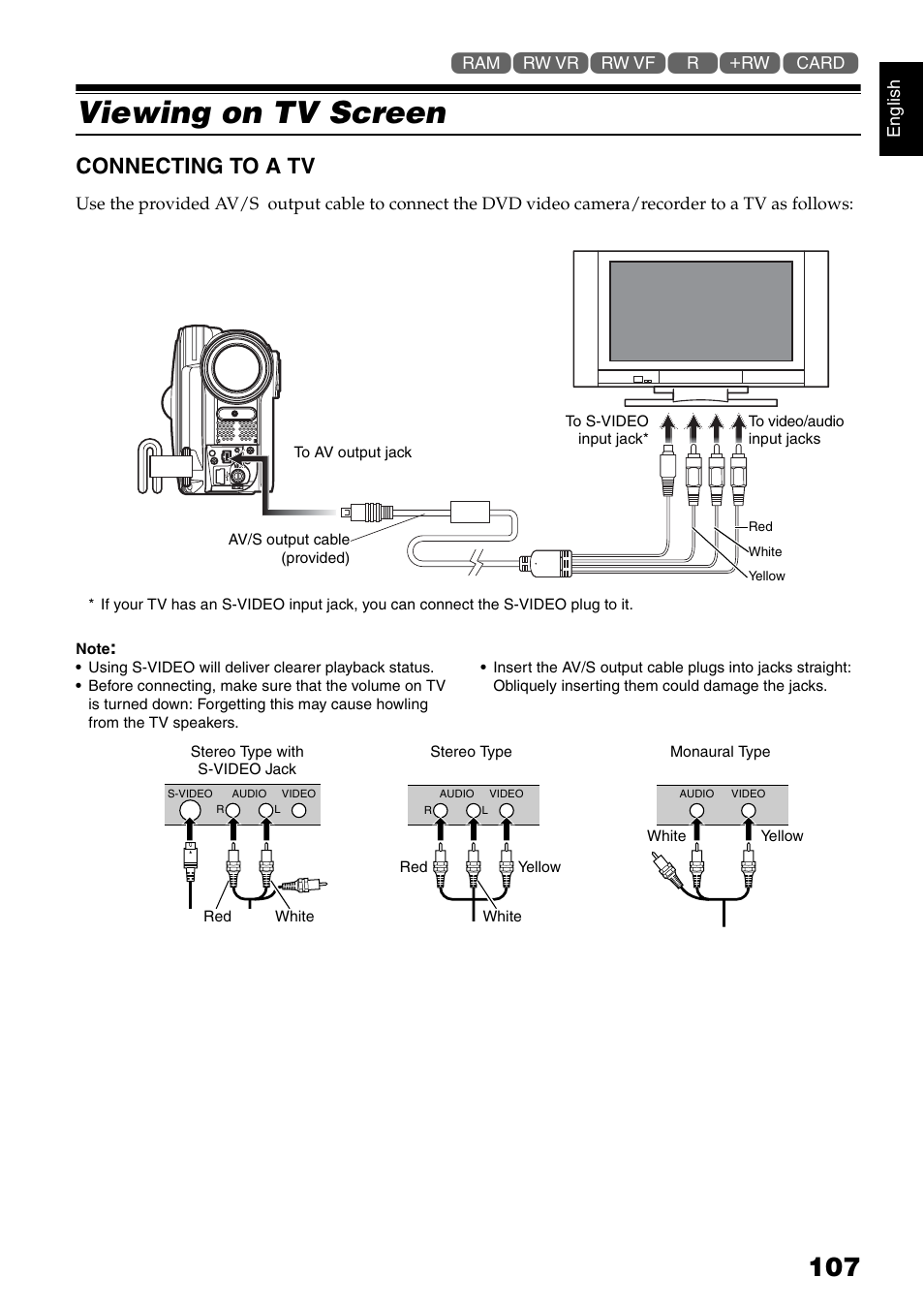 Viewing on tv screen, Connecting to a tv | Hitachi DZ-GX5040E User Manual | Page 107 / 155