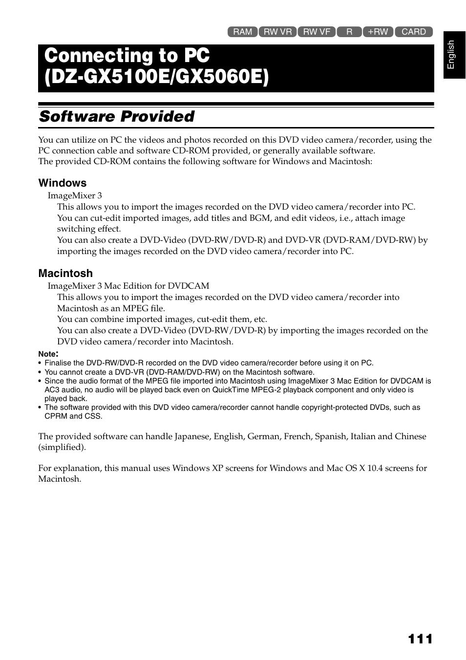 Software provided | Hitachi DZ-GX5040E User Manual | Page 111 / 155