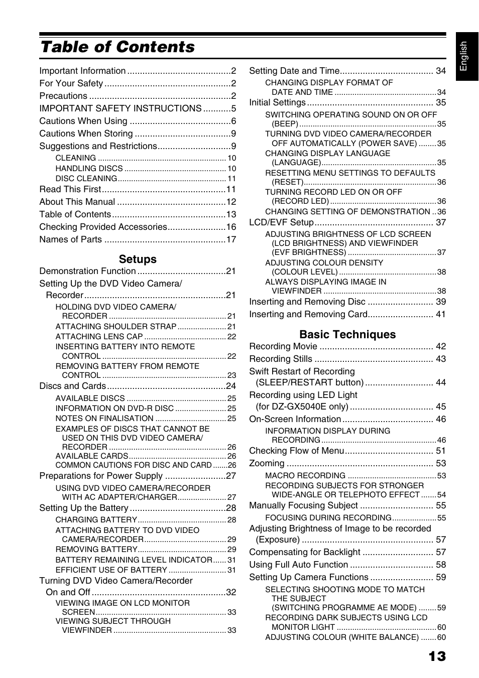 Hitachi DZ-GX5040E User Manual | Page 13 / 155
