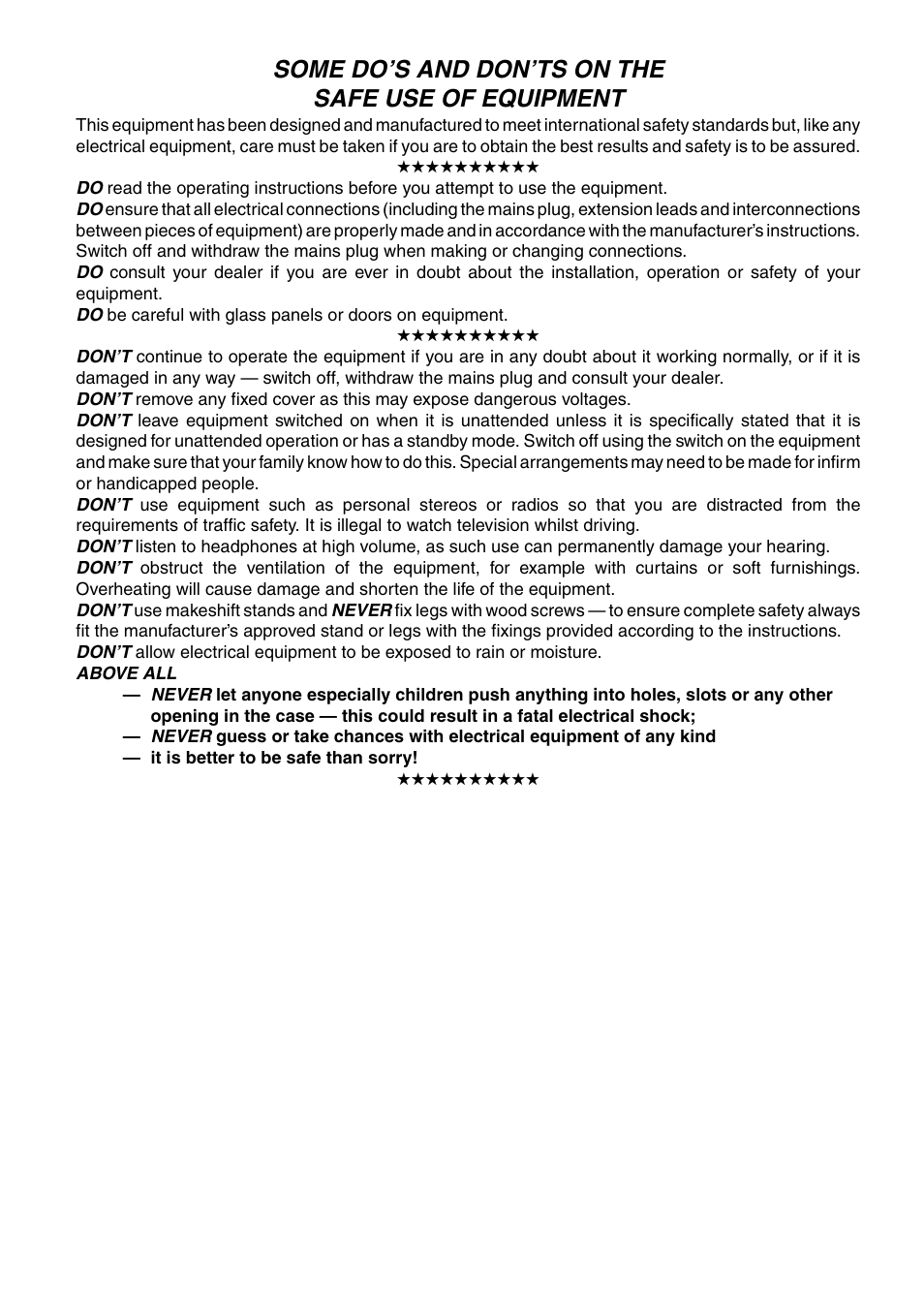 Some do’s and don’ts on the safe use of equipment | Hitachi DZ-GX5040E User Manual | Page 153 / 155