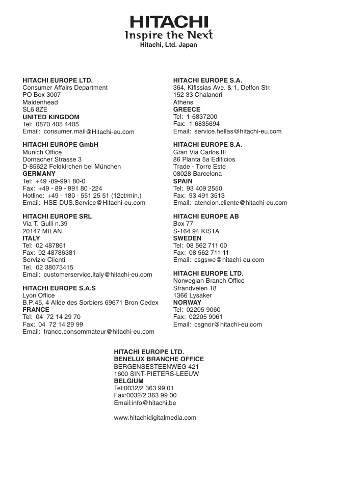 Hitachi DZ-GX5040E User Manual | Page 155 / 155