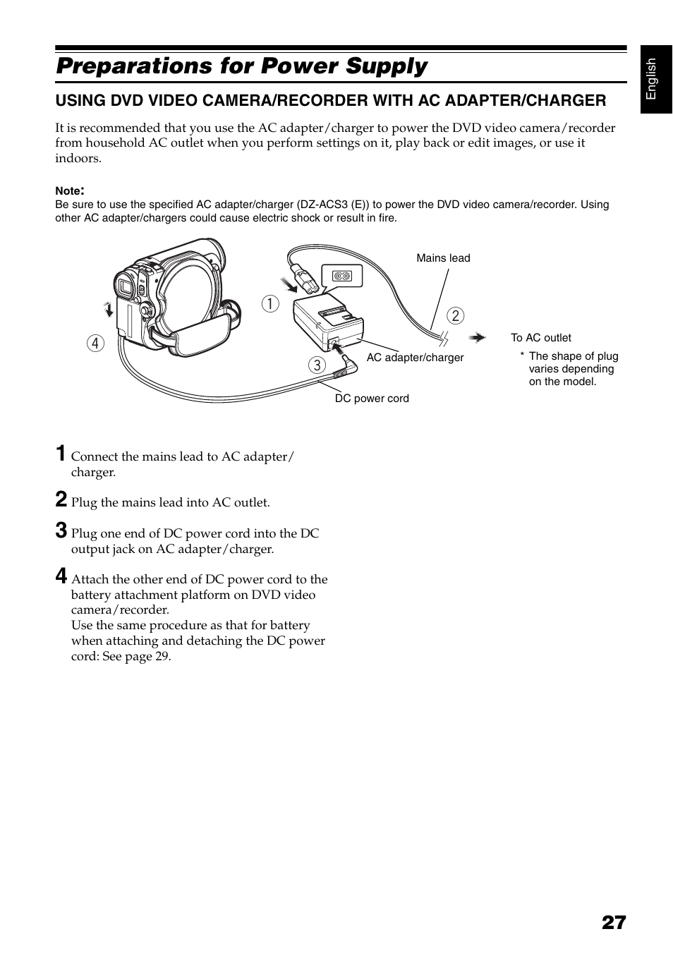 Preparations for power supply | Hitachi DZ-GX5040E User Manual | Page 27 / 155