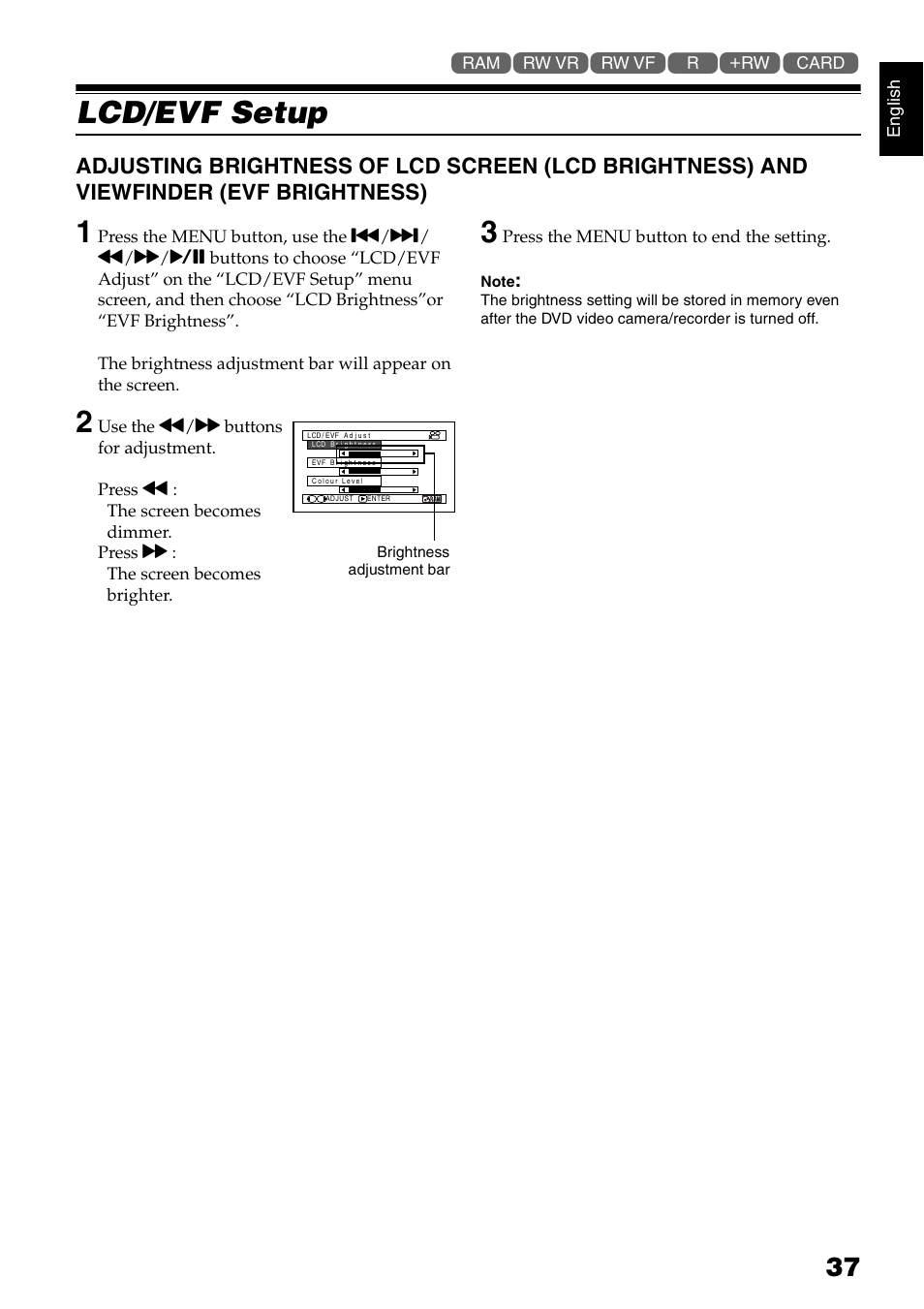 Lcd/evf setup | Hitachi DZ-GX5040E User Manual | Page 37 / 155