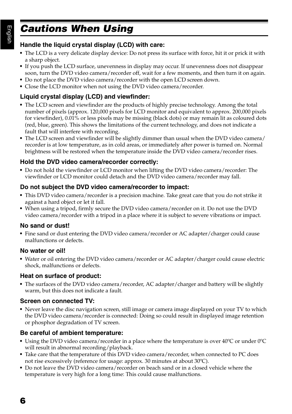 Cautions when using | Hitachi DZ-GX5040E User Manual | Page 6 / 155