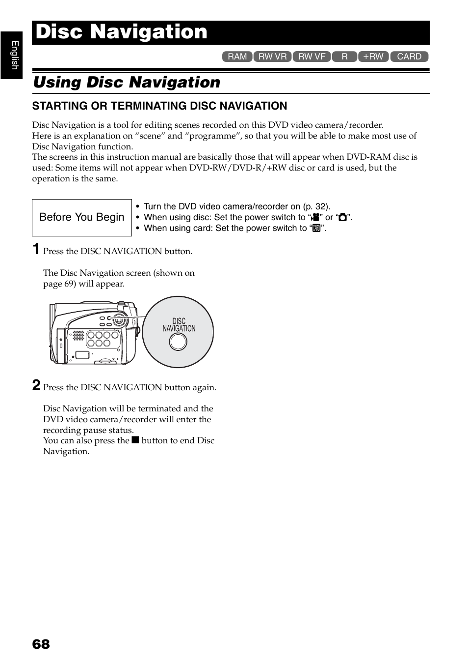Disc navigation, Using disc navigation | Hitachi DZ-GX5040E User Manual | Page 68 / 155
