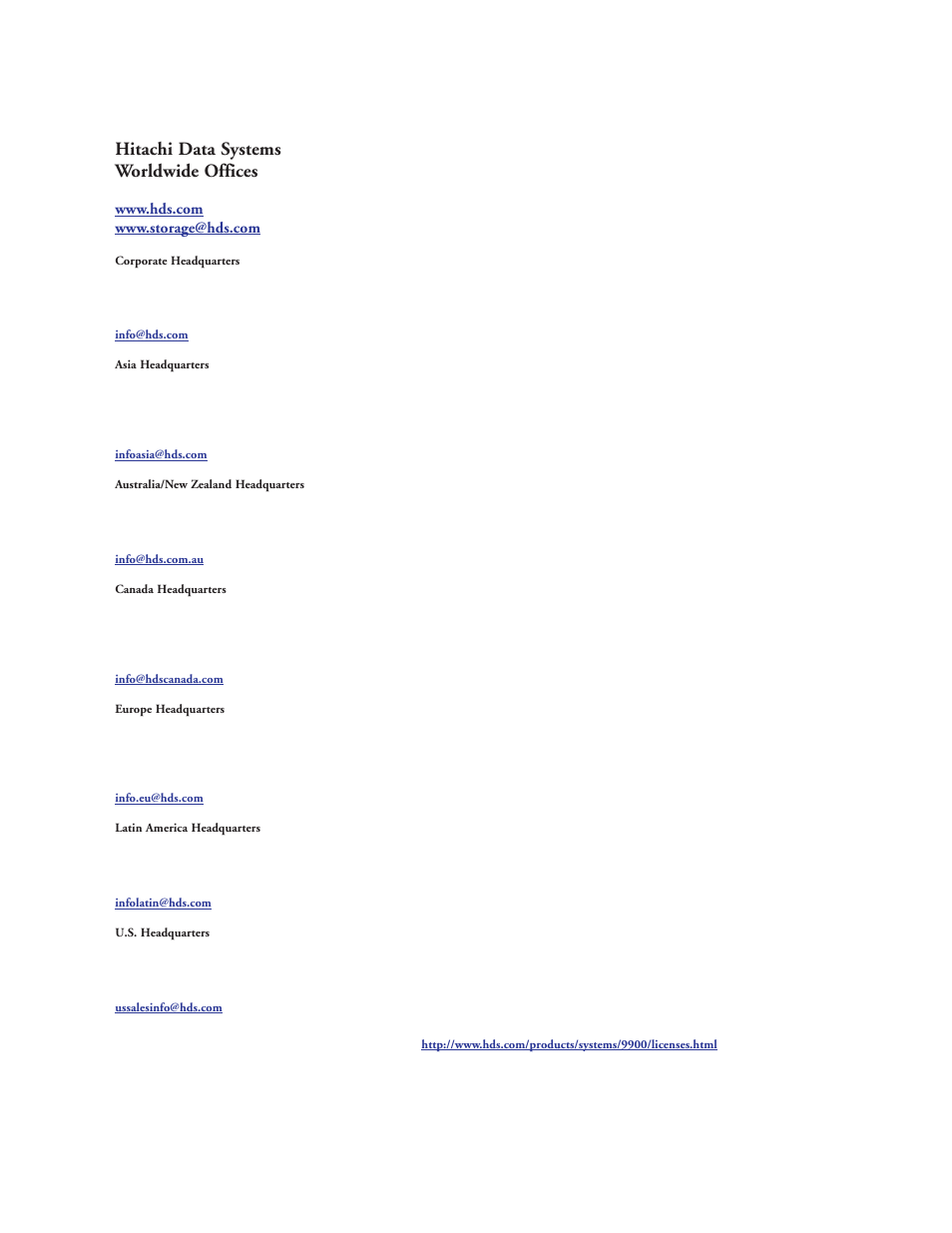 Hitachi data systems worldwide offices | Hitachi 9900 Series User Manual | Page 80 / 80