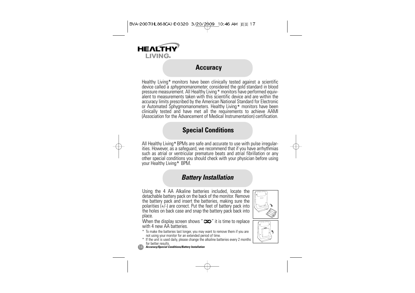 Special conditions accuracy, Battery installation | Hitachi BVA-2007 User Manual | Page 15 / 66