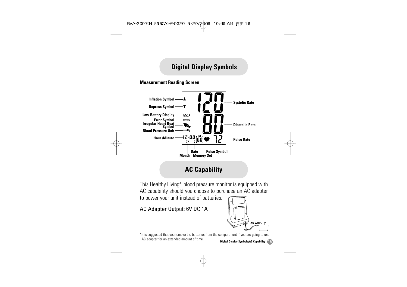 Digital display symbols, Ac capability | Hitachi BVA-2007 User Manual | Page 16 / 66