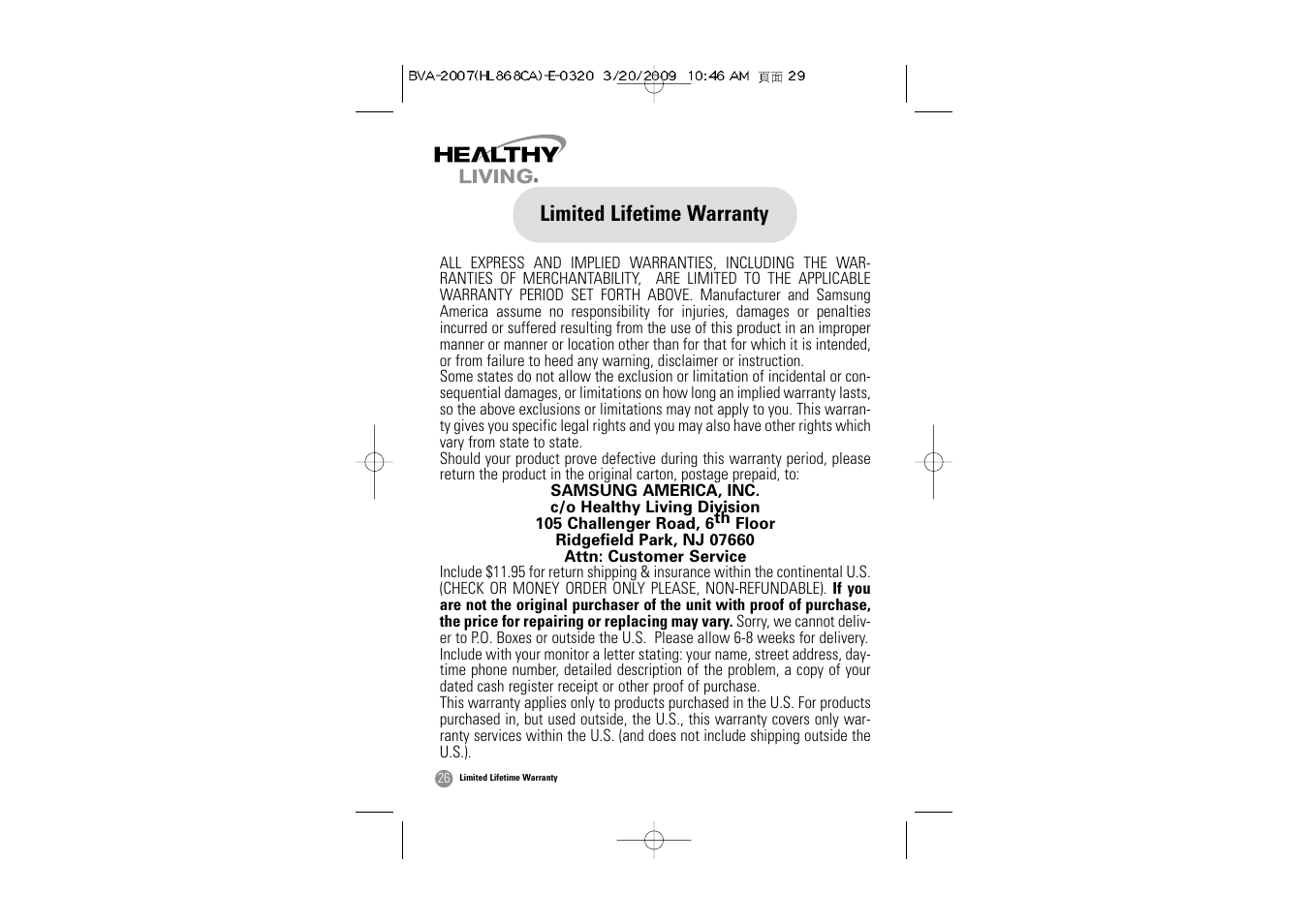 Limited lifetime warranty | Hitachi BVA-2007 User Manual | Page 27 / 66