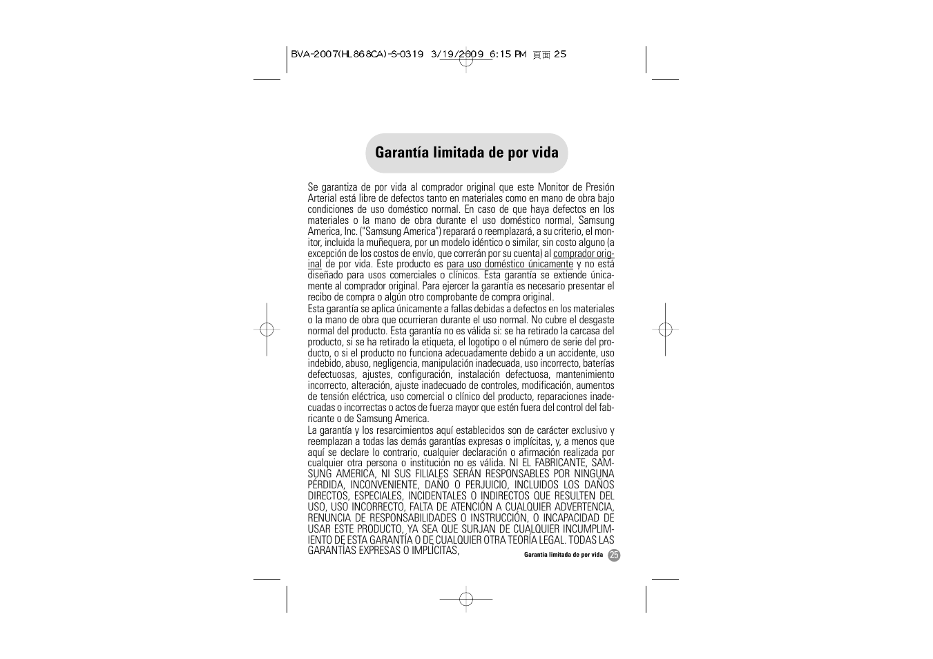 Garantía limitada de por vida | Hitachi BVA-2007 User Manual | Page 58 / 66