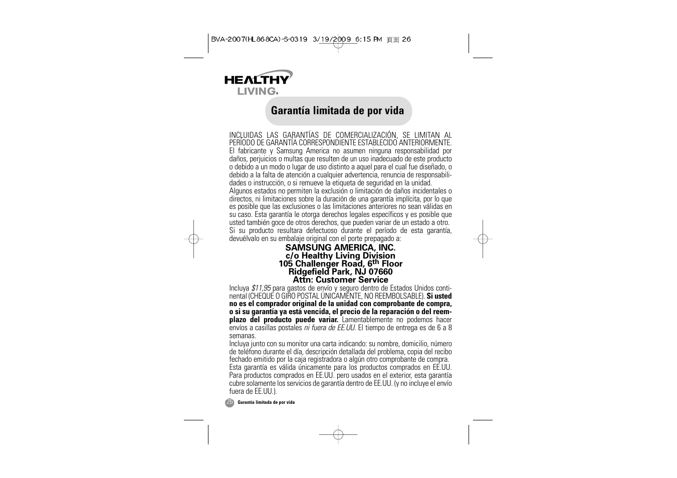 Garantía limitada de por vida | Hitachi BVA-2007 User Manual | Page 59 / 66