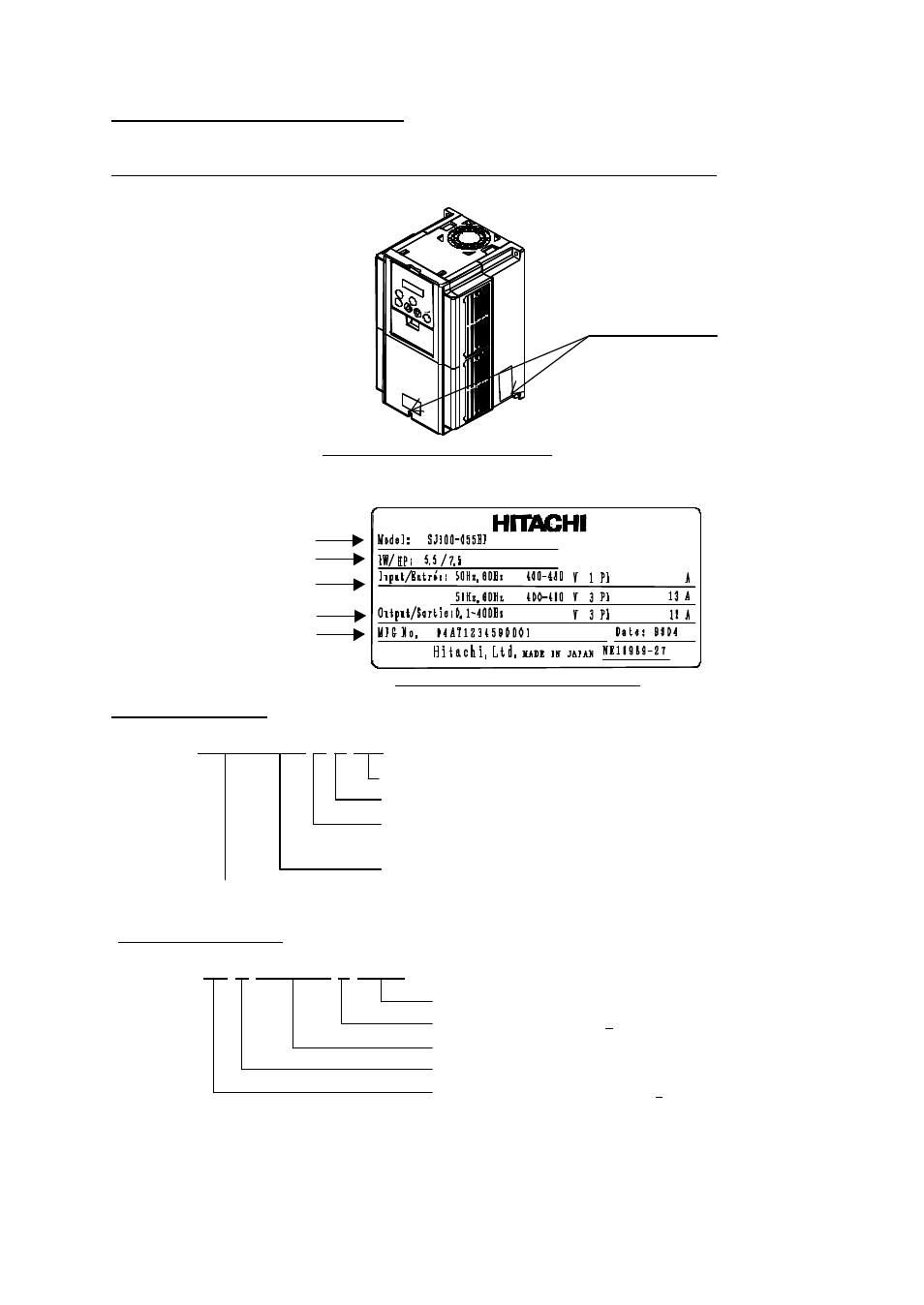 Investigation of the inverter, 1 model name, 2 mfg number | Hitachi SJ300 User Manual | Page 4 / 76