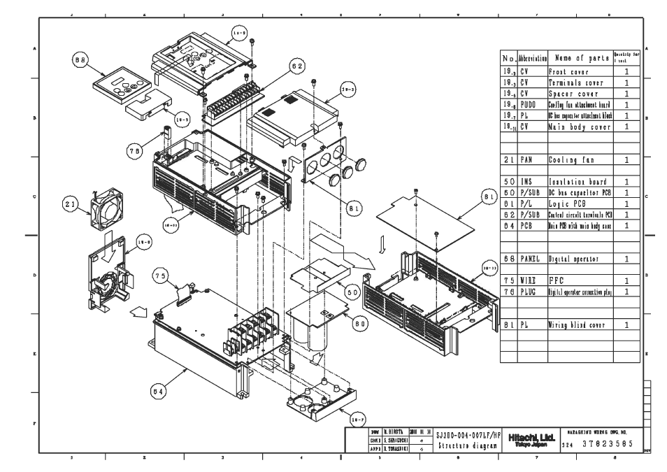 Structure figure, Sj300-004lf/007lf,hf structure figure | Hitachi SJ300 User Manual | Page 54 / 76