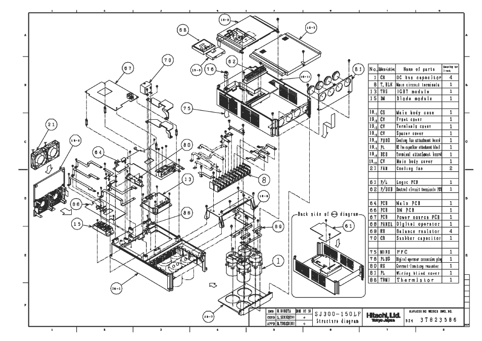 Sj300-150lf/l300p-185lf structure figure | Hitachi SJ300 User Manual | Page 57 / 76