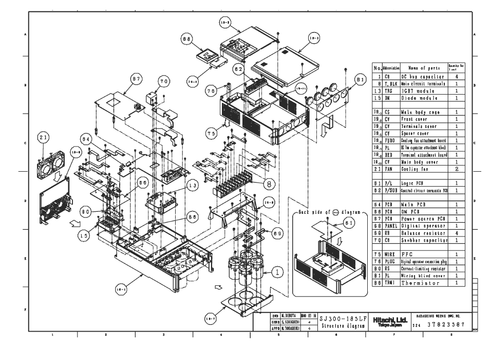 Sj300-185lf/l300p-220lf structure figure | Hitachi SJ300 User Manual | Page 58 / 76