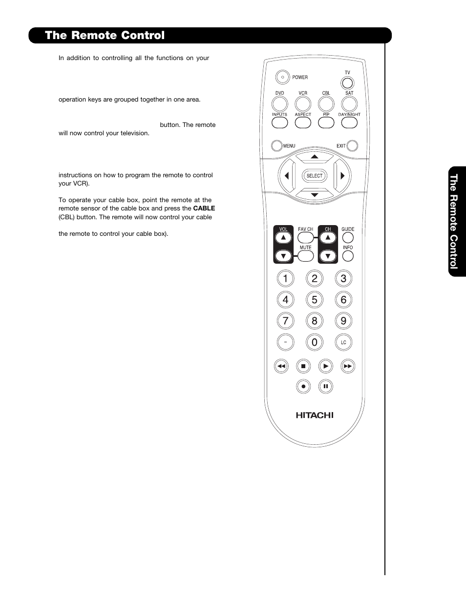 The remote control, The remote contr ol | Hitachi 42HDS69 User Manual | Page 23 / 80