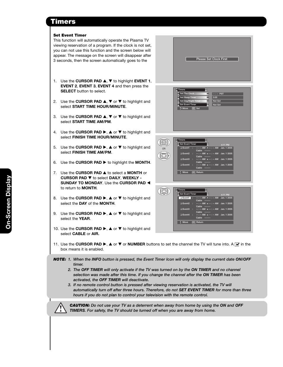 Timers, On-scr een display | Hitachi 42HDS69 User Manual | Page 52 / 80