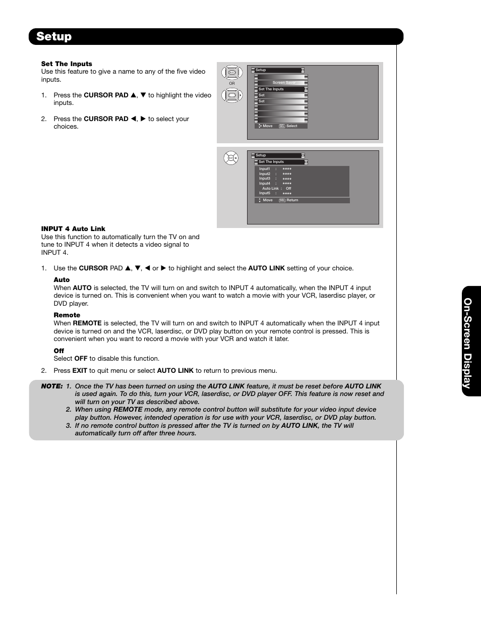 Setup, On-scr een display | Hitachi 42HDS69 User Manual | Page 55 / 80