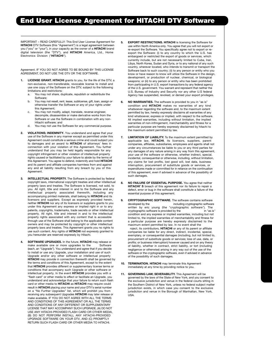 License agreements | Hitachi 42HDS69 User Manual | Page 67 / 80