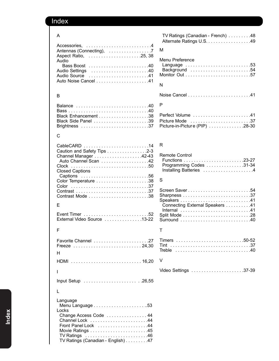 Index | Hitachi 42HDS69 User Manual | Page 78 / 80