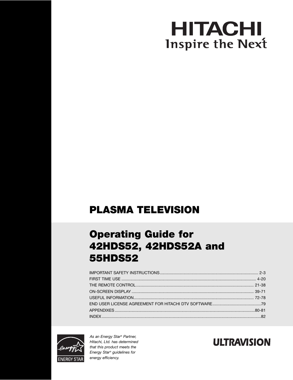 Hitachi 55HDS52 User Manual | 88 pages