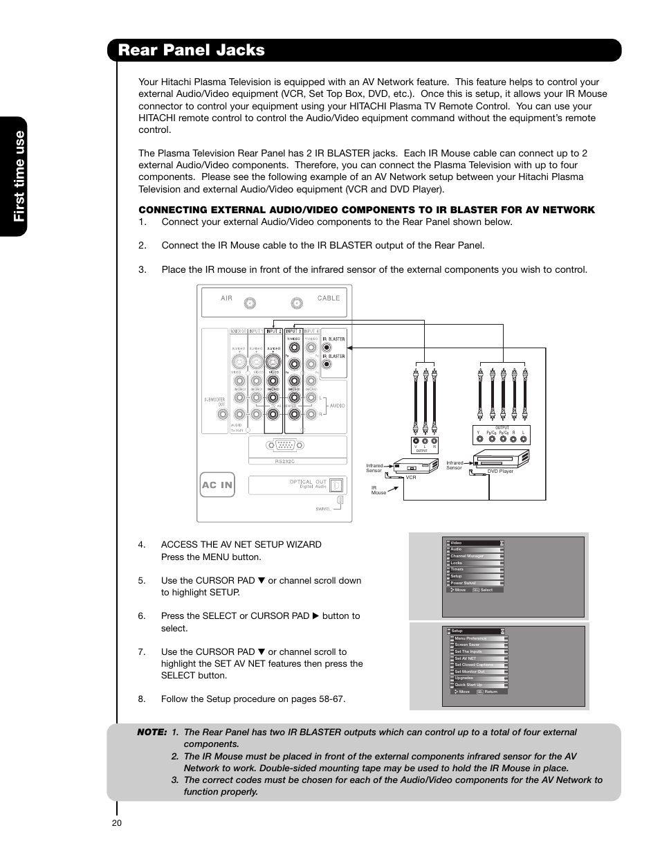 Rear panel jacks | Hitachi 55HDS52 User Manual | Page 20 / 88