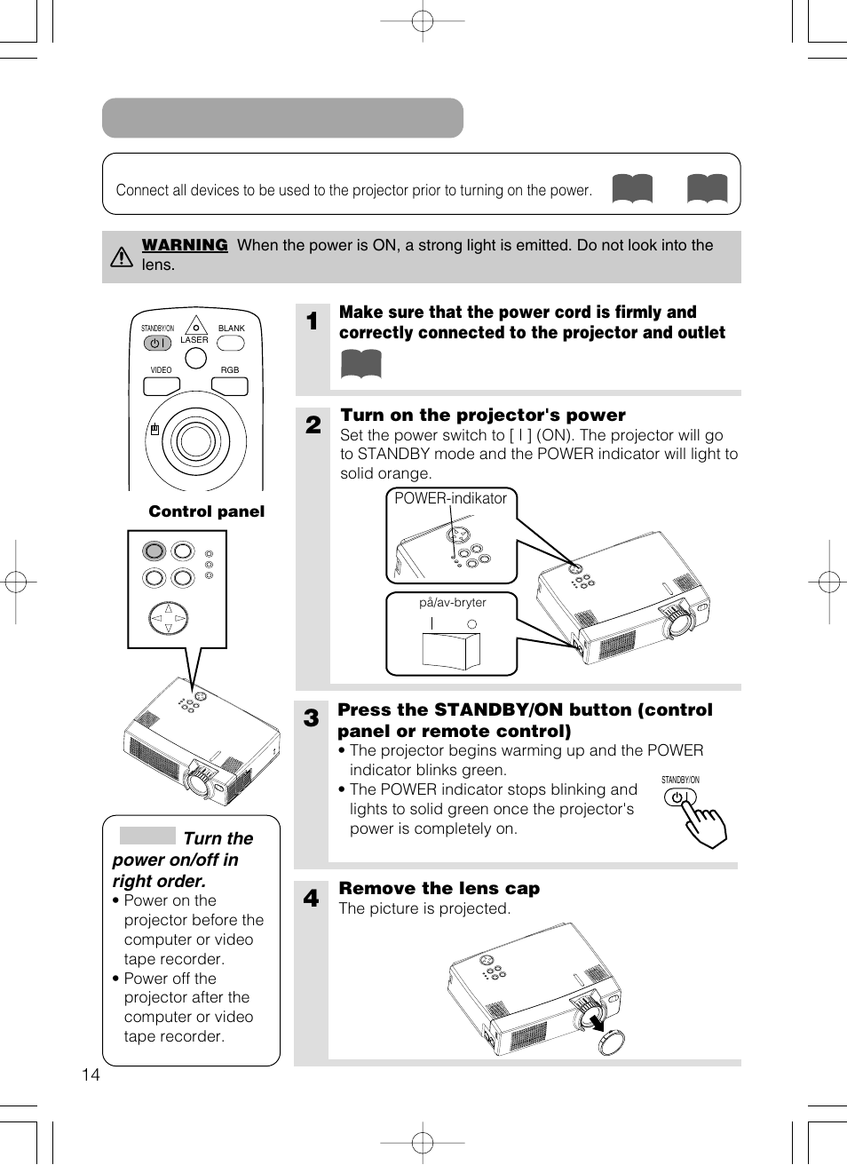 Turning on the power | Hitachi CP-X385W User Manual | Page 15 / 53