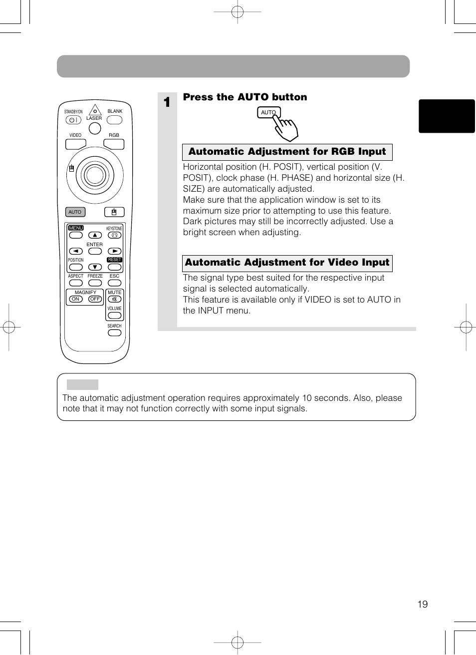 1using the automatic adjustment feature, Press the auto button | Hitachi CP-X385W User Manual | Page 20 / 53