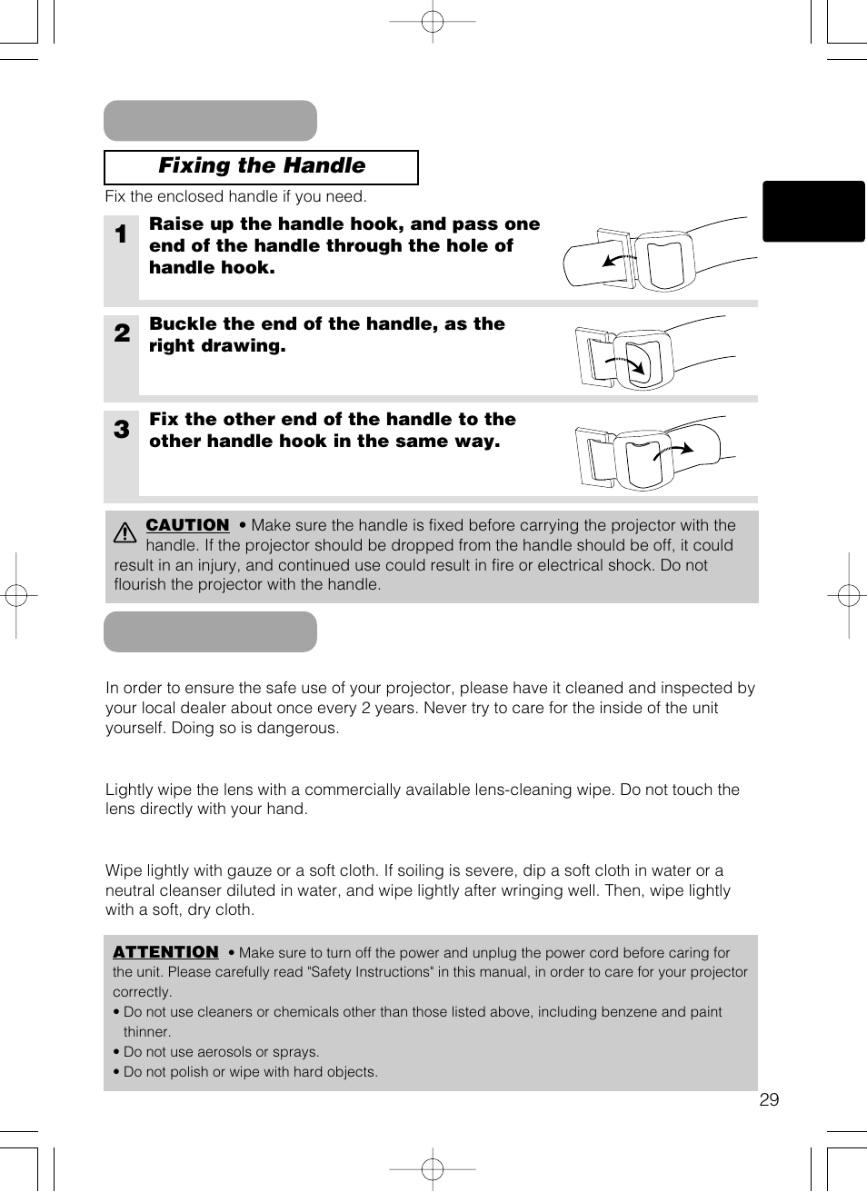 The handle, Other care 1 | Hitachi CP-X385W User Manual | Page 30 / 53