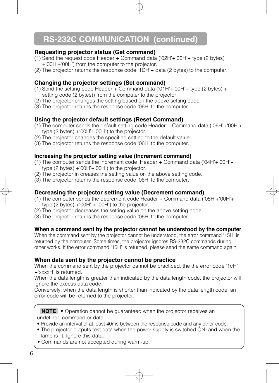 Rs-232c communication (continued) | Hitachi CP-X385W User Manual | Page 47 / 53