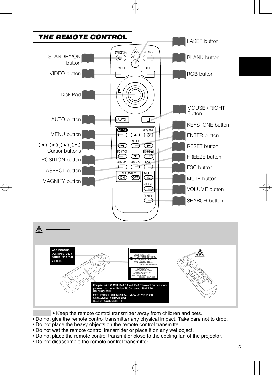 The remote control | Hitachi CP-X385W User Manual | Page 6 / 53