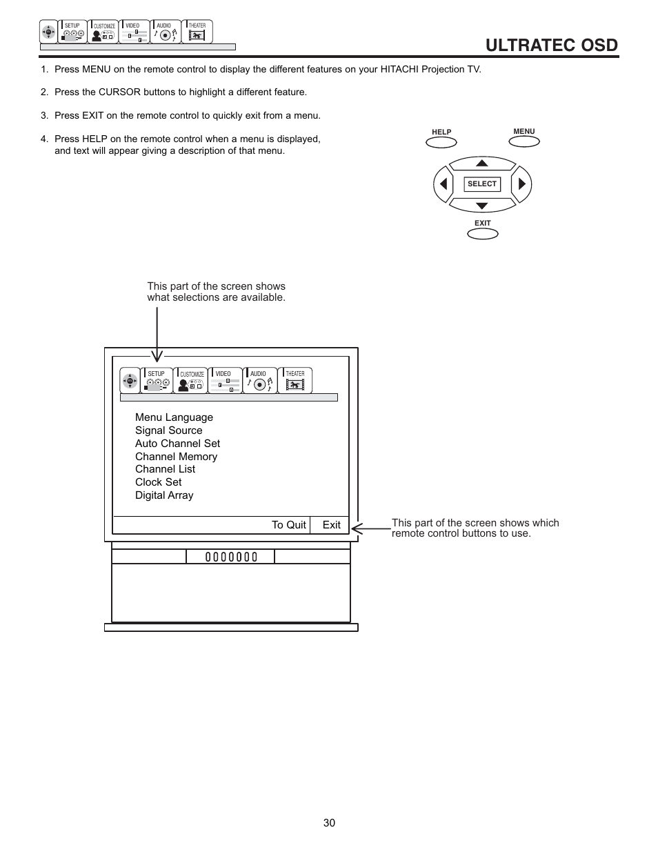 Ultratec osd | Hitachi 60DX10B User Manual | Page 30 / 60