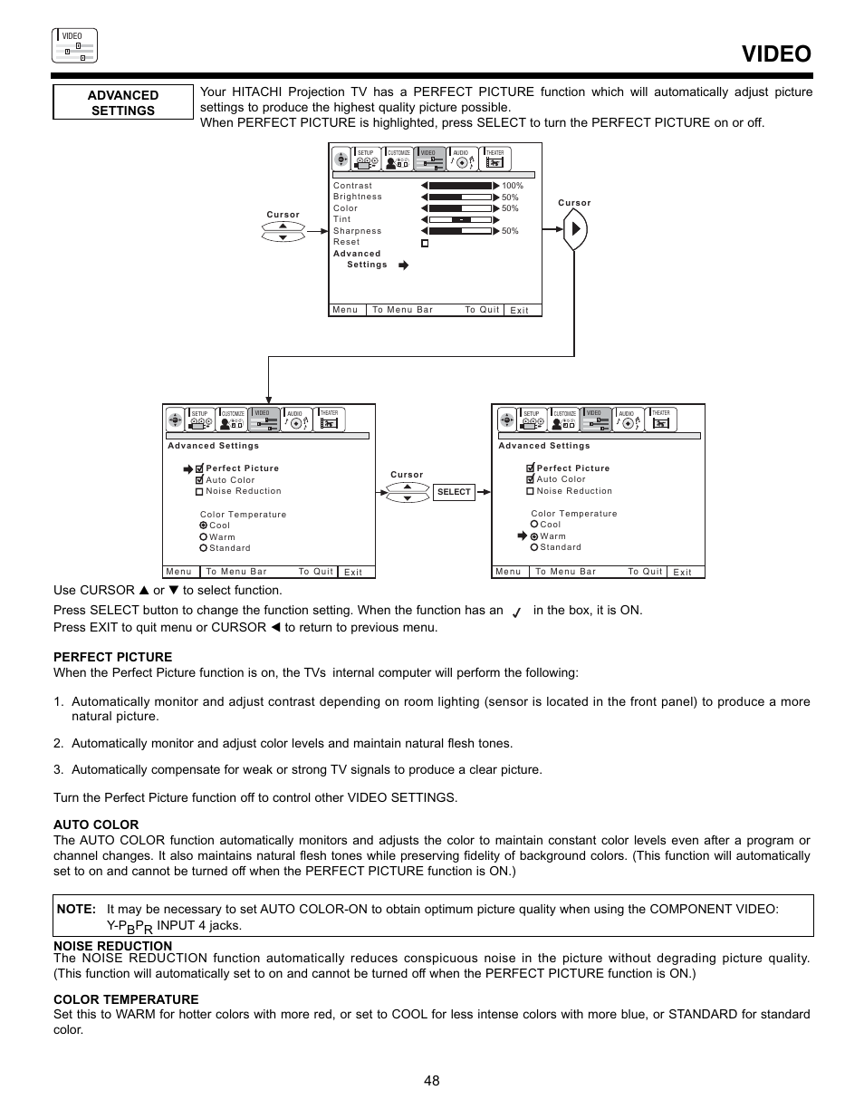 Video | Hitachi 60DX10B User Manual | Page 48 / 60