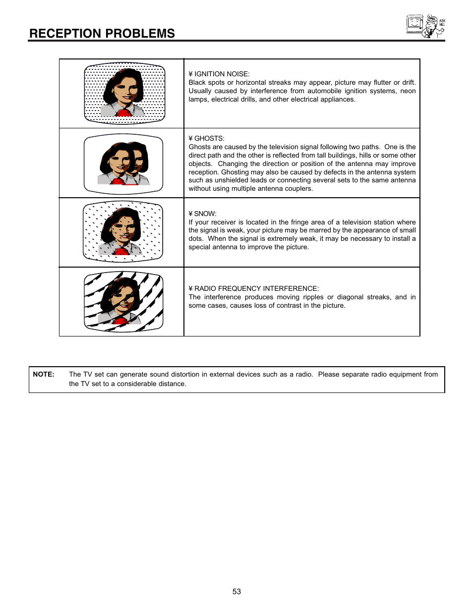 Reception problems | Hitachi 60DX10B User Manual | Page 53 / 60