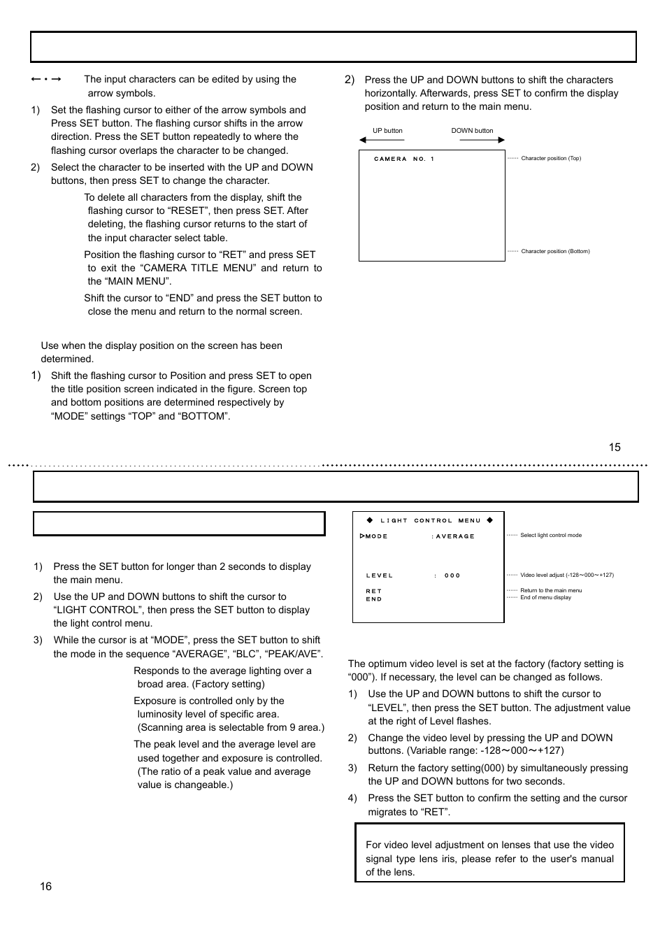 Light control menu | Hitachi KP-E500 User Manual | Page 10 / 20