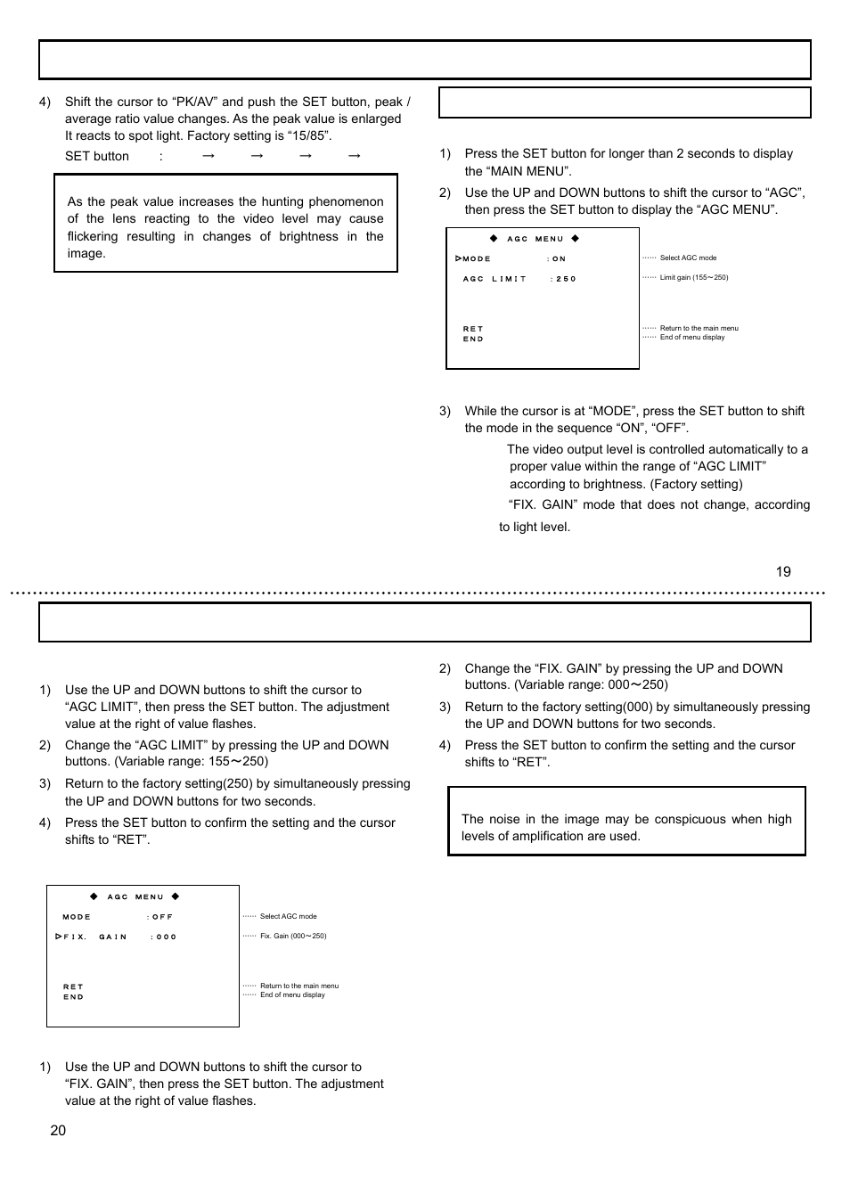 Agc menu | Hitachi KP-E500 User Manual | Page 12 / 20