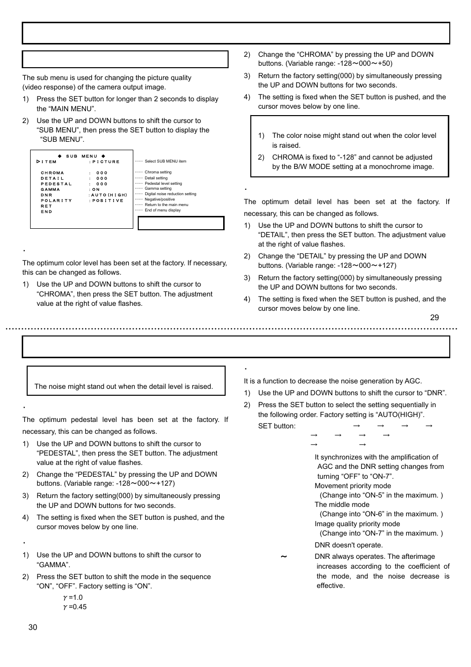 Sub menu | Hitachi KP-E500 User Manual | Page 17 / 20