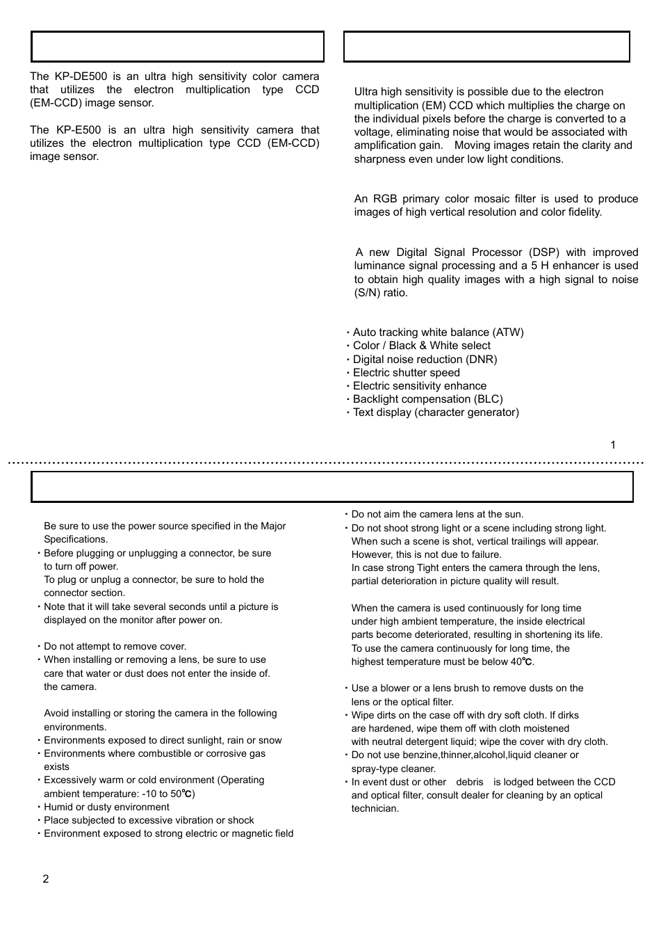 General, Features, Operating considerations | Hitachi KP-E500 User Manual | Page 2 / 20