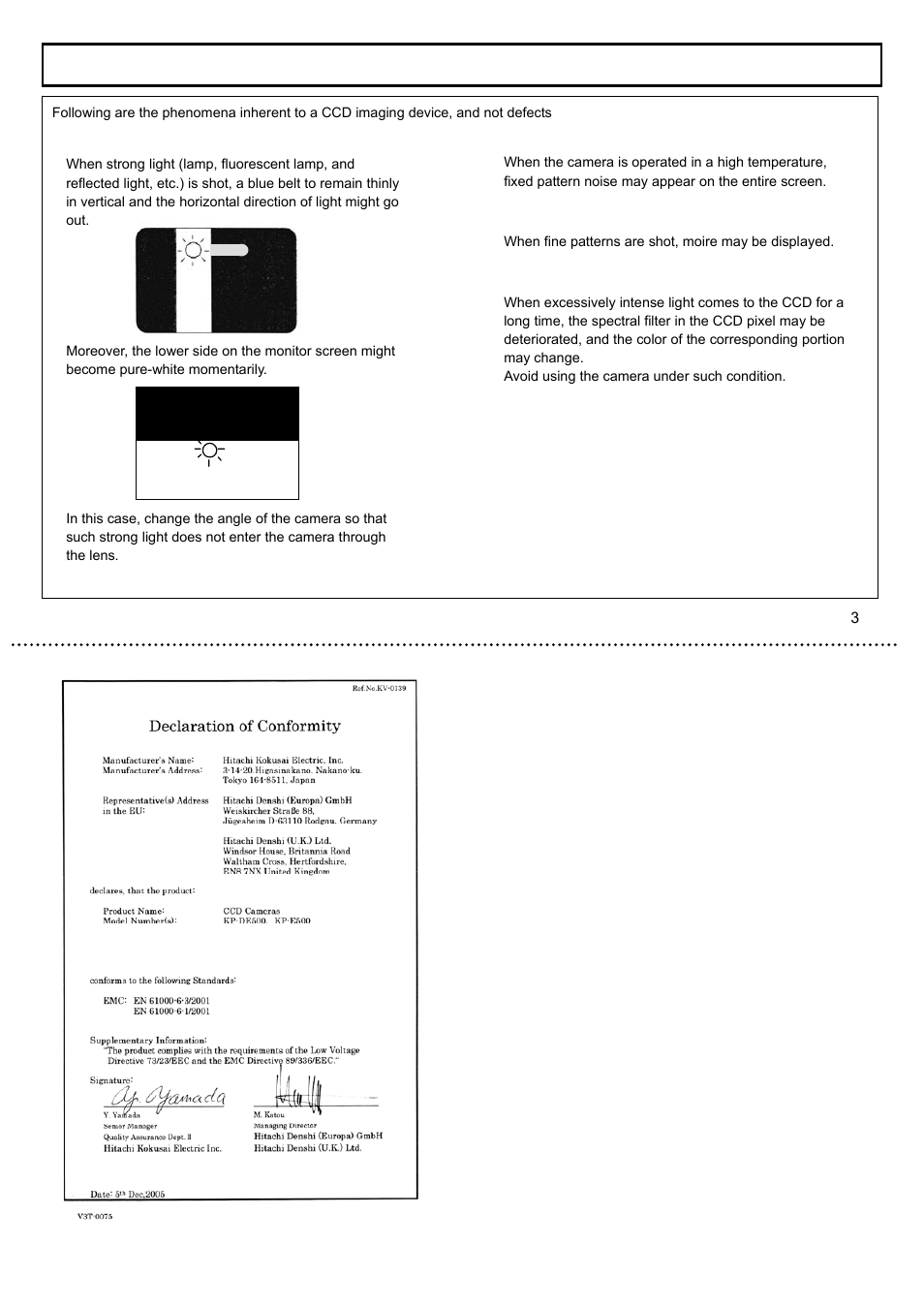 Phenomena inherent to ccd imaging device | Hitachi KP-E500 User Manual | Page 3 / 20