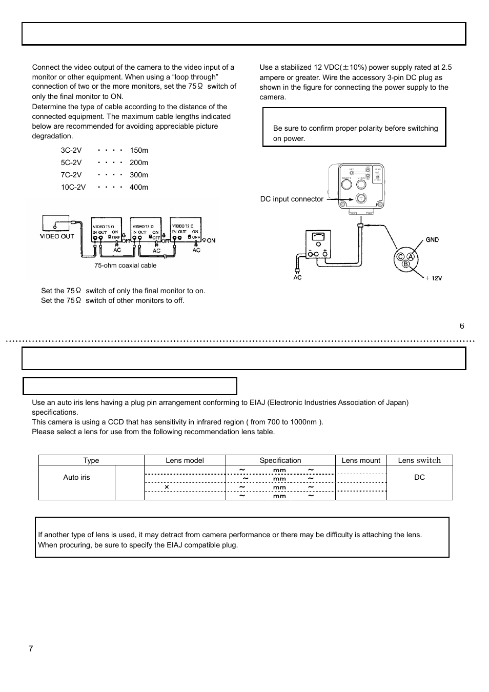 Lens connections | Hitachi KP-E500 User Manual | Page 5 / 20